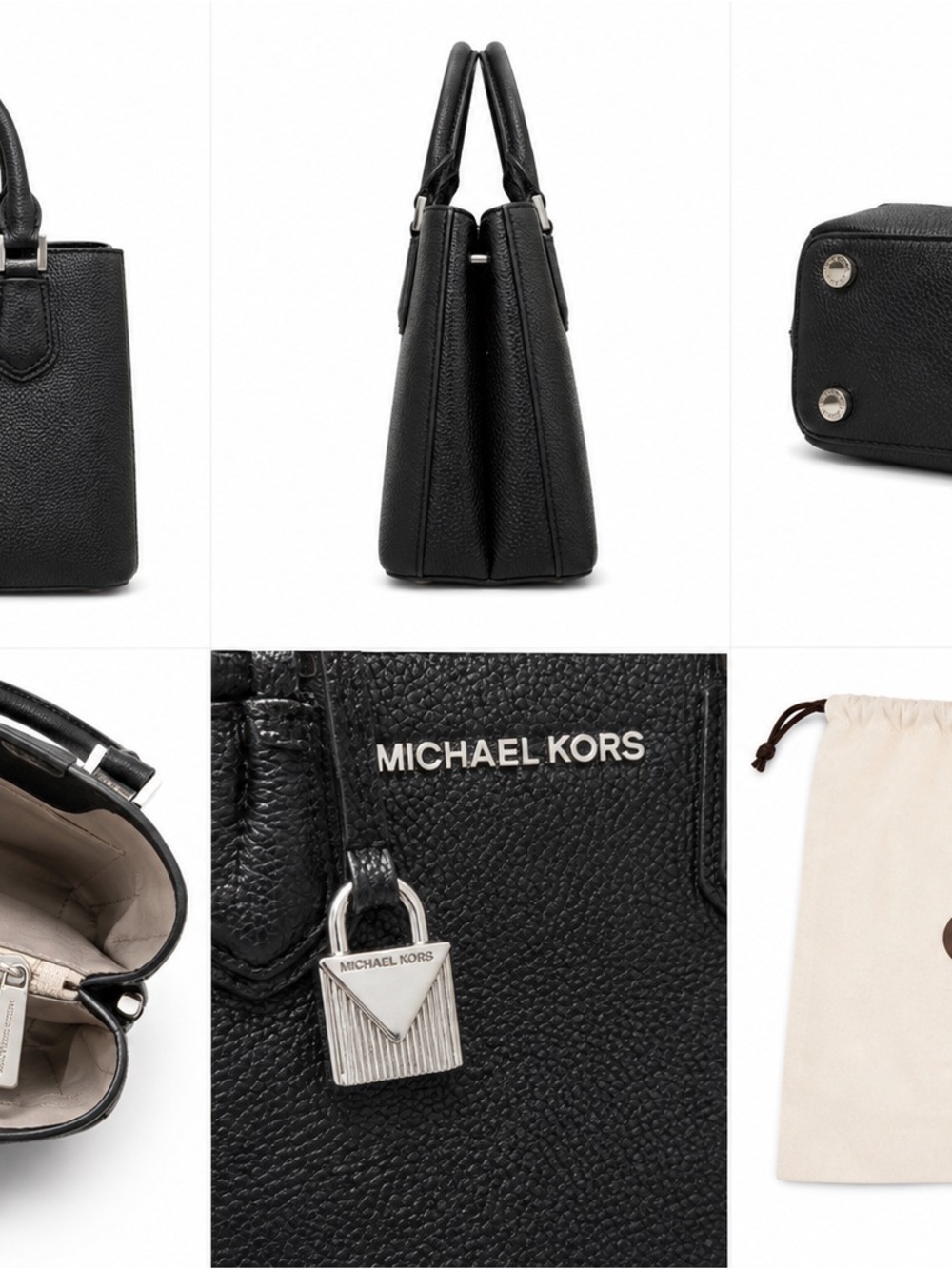 Michael Kors Black Pebbled Leather Satchel with Padlock Charm
